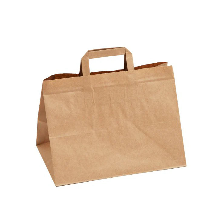 Photo du produit 16SAKR32 - Sac papier kraft brun Taille L à poignées plates - 320x215x240 mm - Dinovia