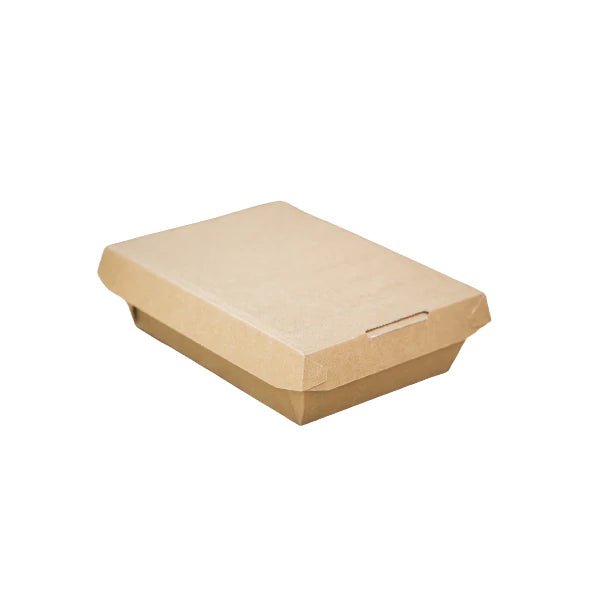 Photo du produit 21BKR1300 - Barquette kraft carrée avec couvercle kraft - 1300 ml - Dinovia