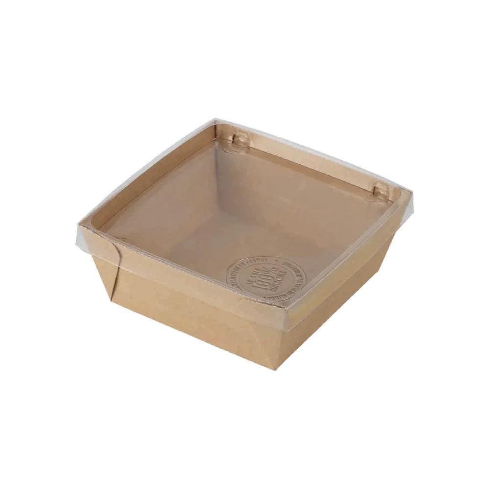 Photo du produit 21BKR750 - Barquette kraft carrée avec couvercle rPET - 750 ml - Dinovia