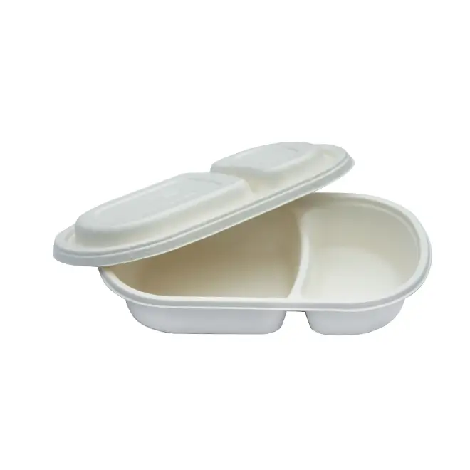 Photo du produit 5364-200 - Barquette en pulpe 2 compartiments avec couvercles - 500 ml - Dinovia