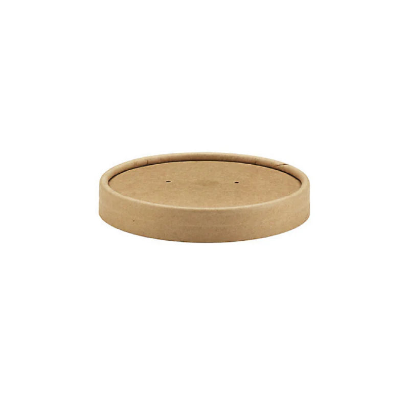 Photo du produit 9CVKRSOKR50 - Couvercle en kraft brun pour pot à soupe kraft - 480 ml d100 mm - Dinovia