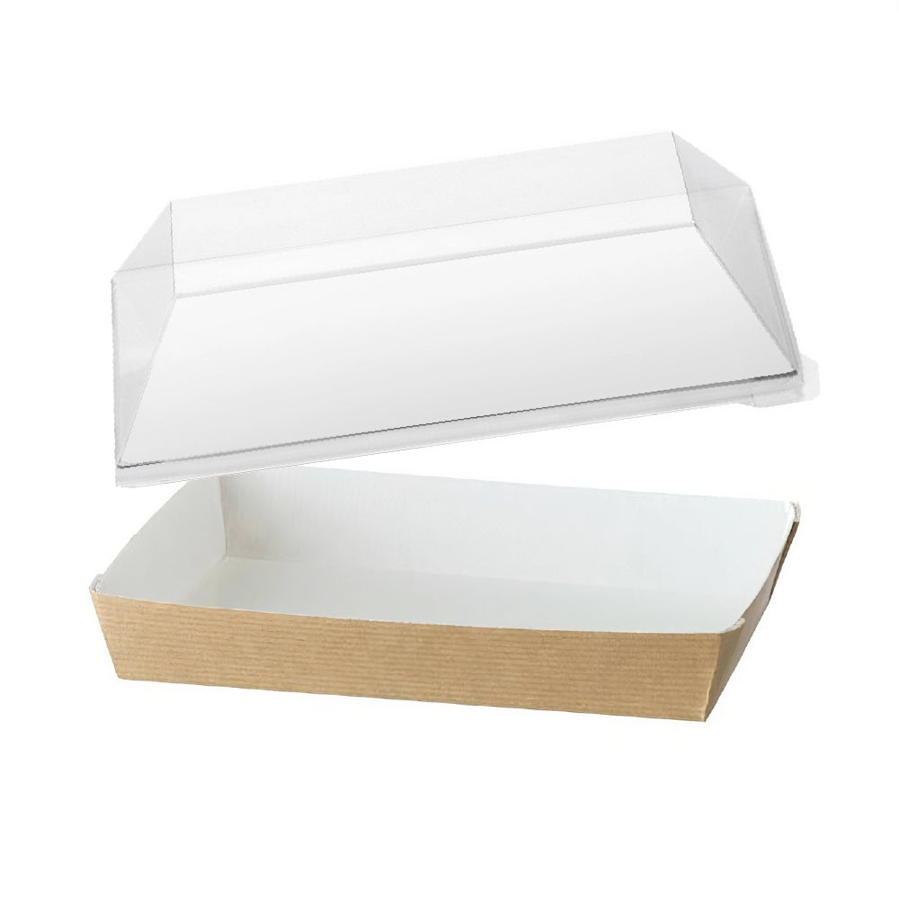 Barquette carton CUBIK NATURAL et son couvercle en rpet - 180x130 mm