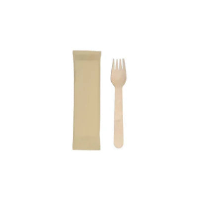 Photo du produit K016F0EC - Kit couverts 1/1 bois fourchette étui kraft écru - 160 mm - Dinovia