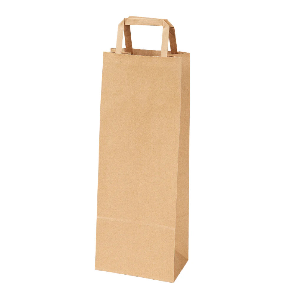 Photo du produit SAKRBOUT - Sac bouteille poignées plates kraft brun - 140x90x360 mm - Dinovia