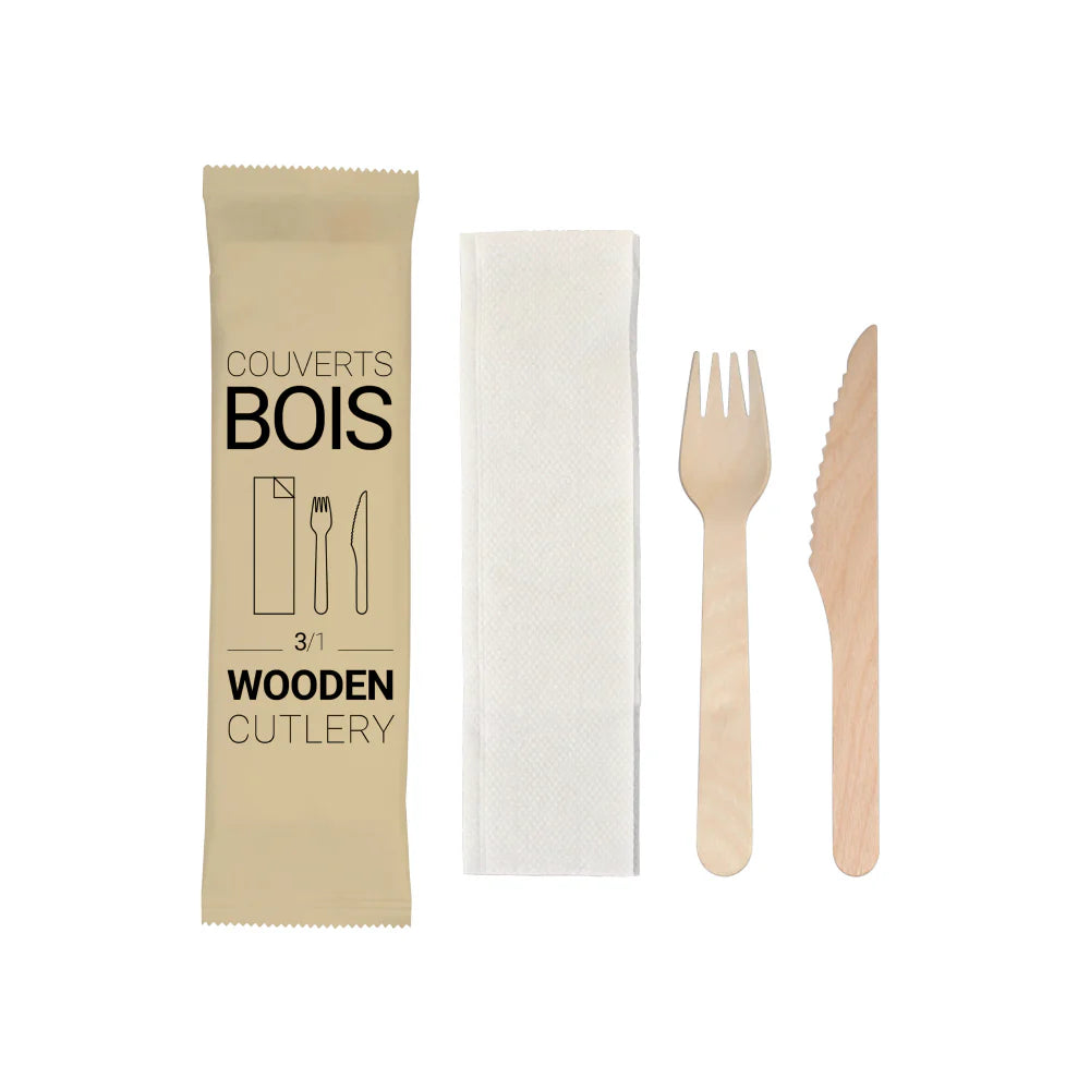Photo du produit USEOK036F0EC - Kit couverts bois 3/1 - C/F/SV blanche - Dinovia
