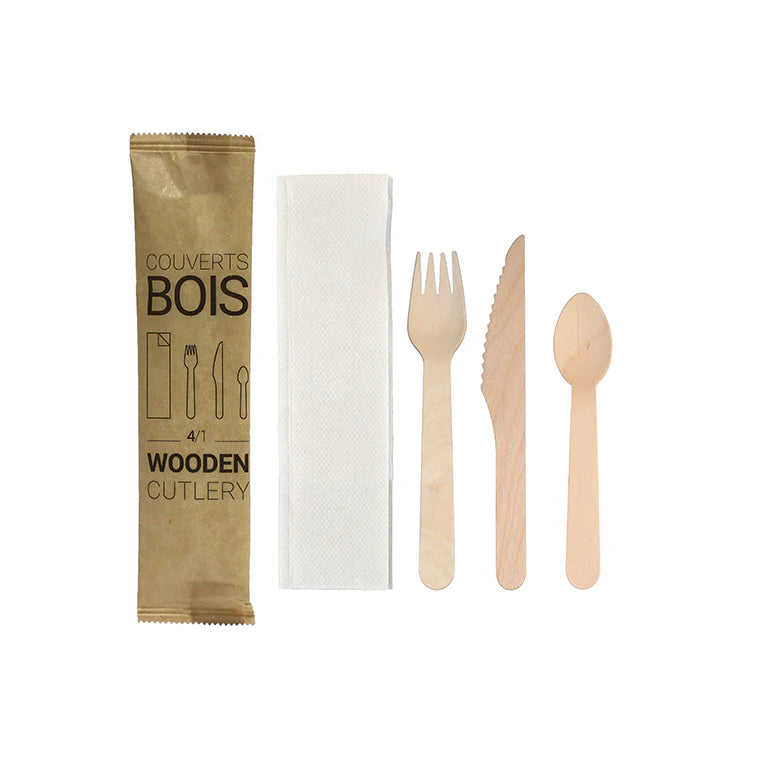 Photo du produit USEOK042F0ECGEN - Kit couverts bois 4/1 - C/F/CD/SV blanche - Dinovia