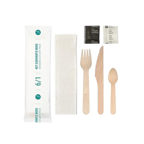 Photo du produit USEOK061F0 - Kit couverts bois 6/1 - C/F/CD/SL/PV/SV blanche USEO - Dinovia