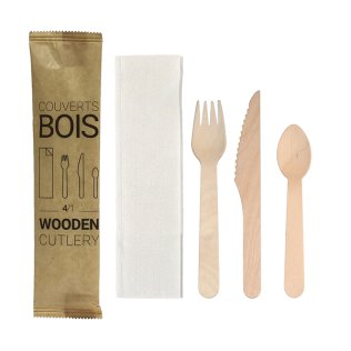 Kit couverts bois 4/1 C/F/CD/SV blanche